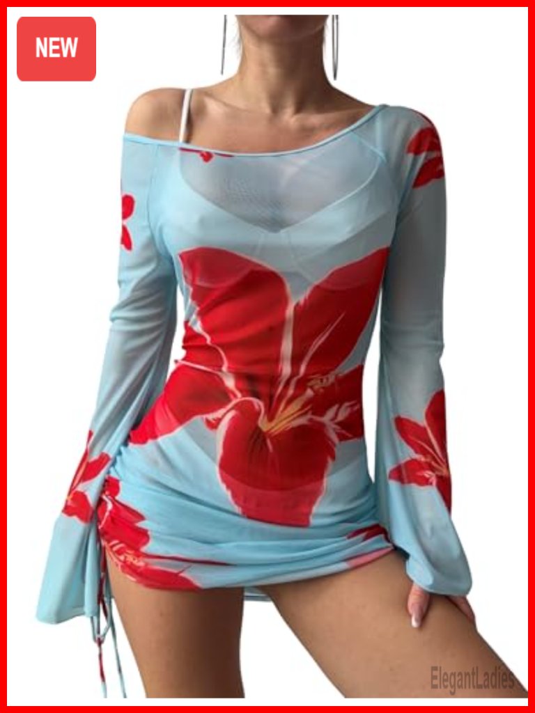 Off Shoulder Hollow Mesh Swimsuit Cover Up Beach Dress